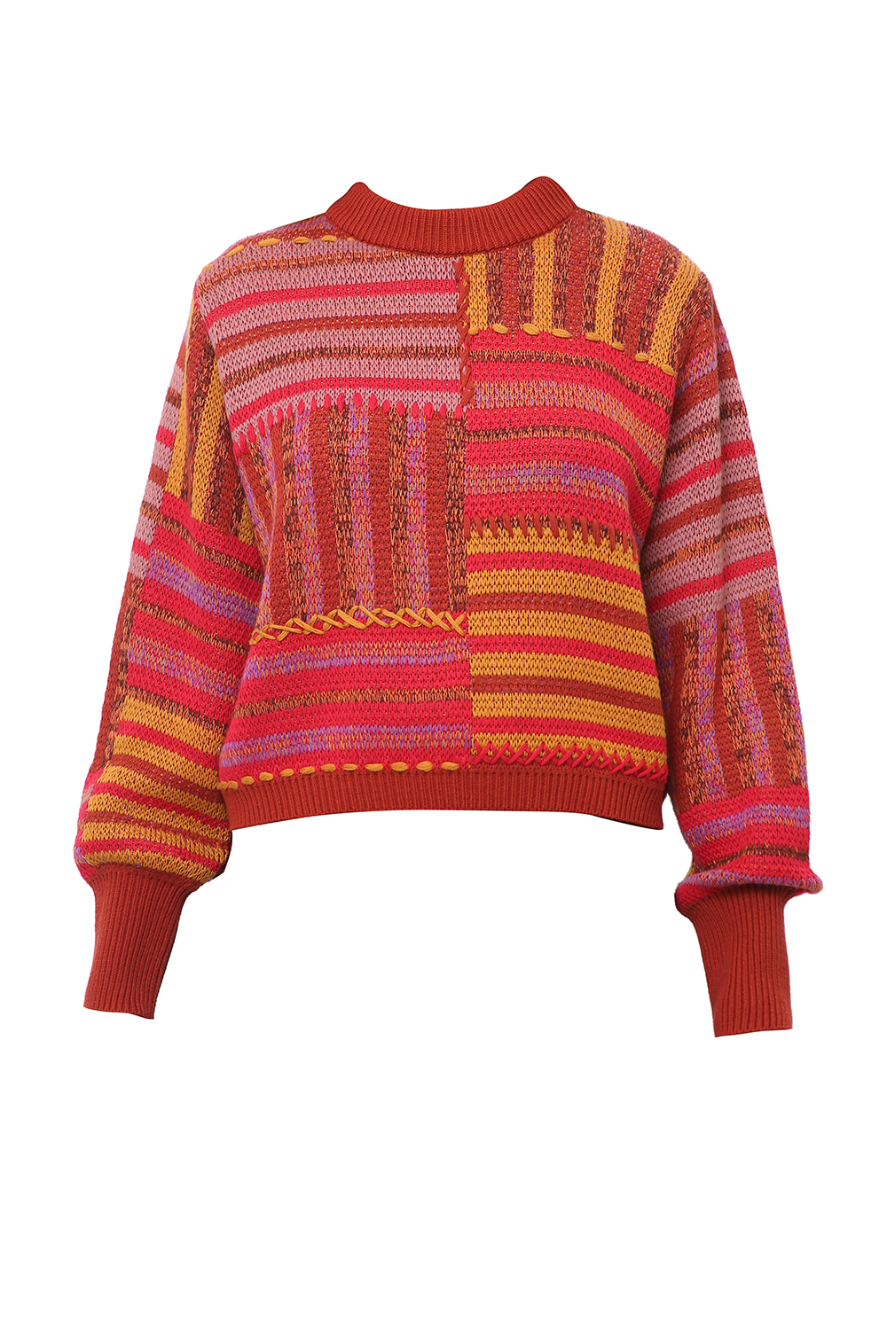 FRAMED COLORFUL PATCH KNIT SWEATER