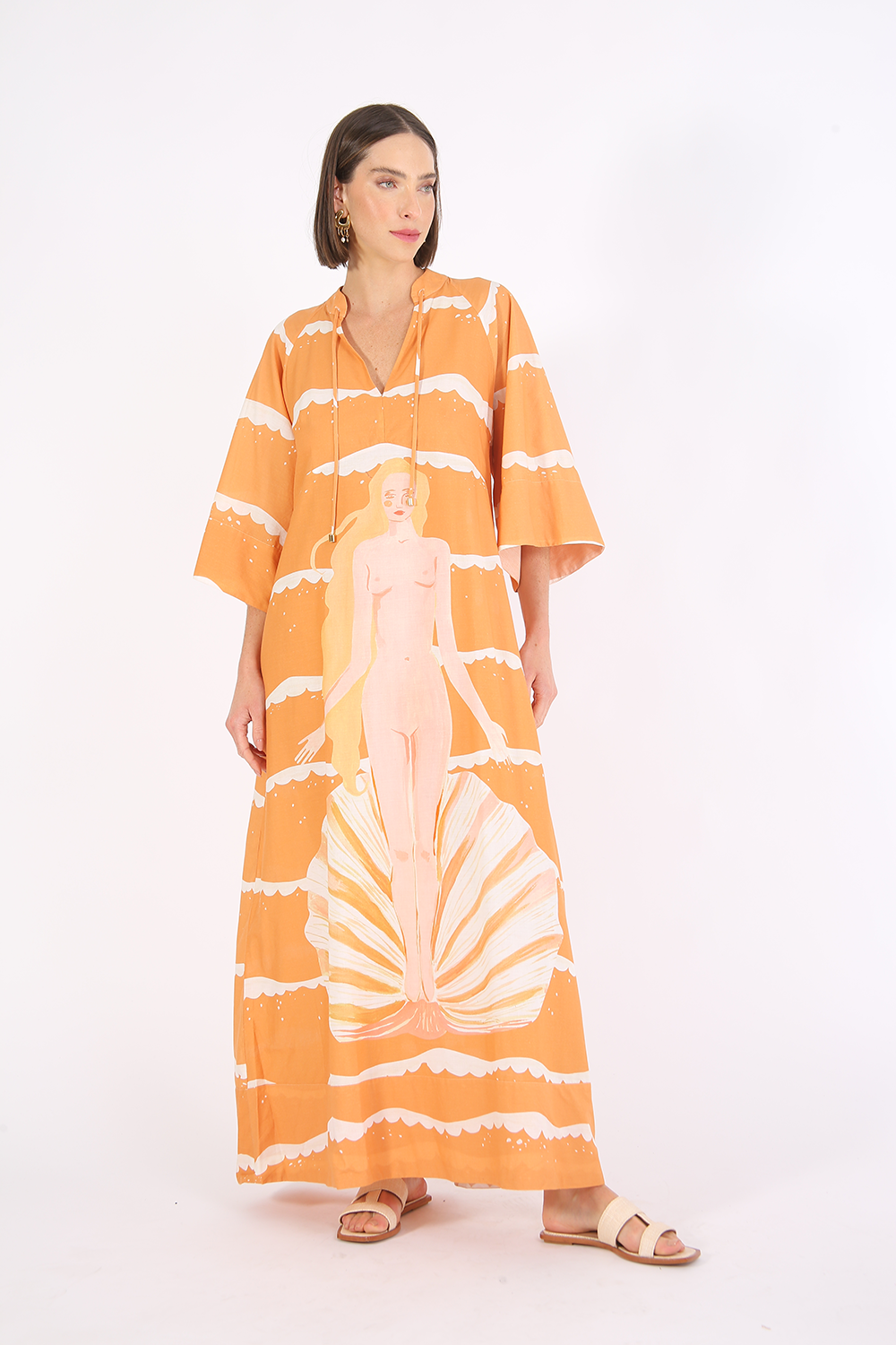 LINNEN GODDESS PRINT KAFTAN COTTON DRESS