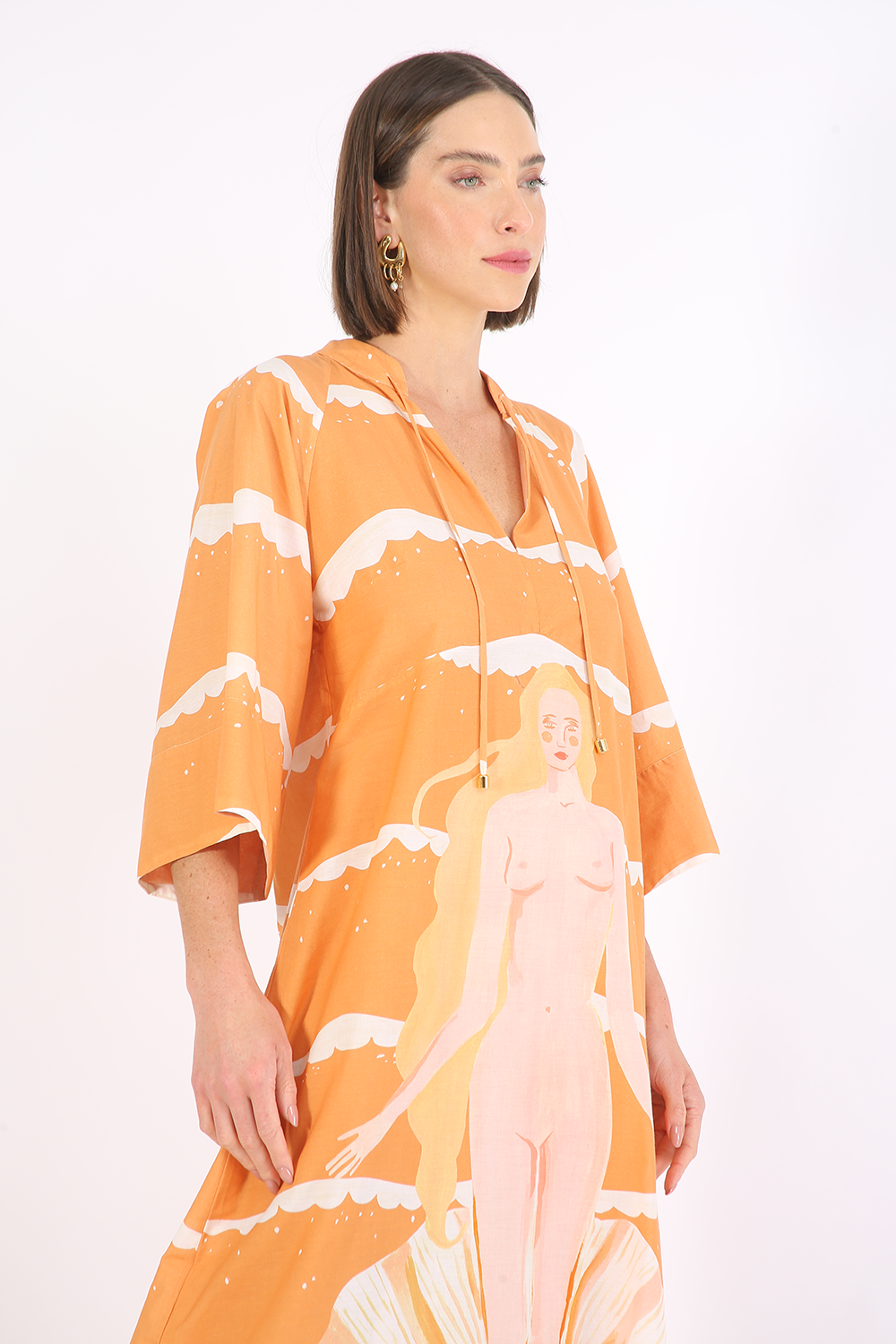 LINNEN GODDESS PRINT KAFTAN COTTON DRESS